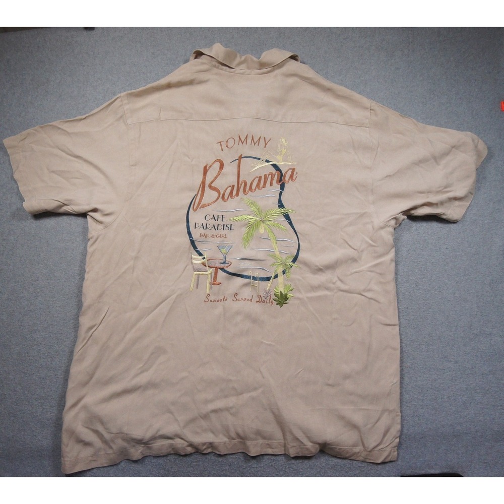 Tommy Bahama Shirt Mens 2XL XXL Beige Button Down Camp Short Sleeve Casual